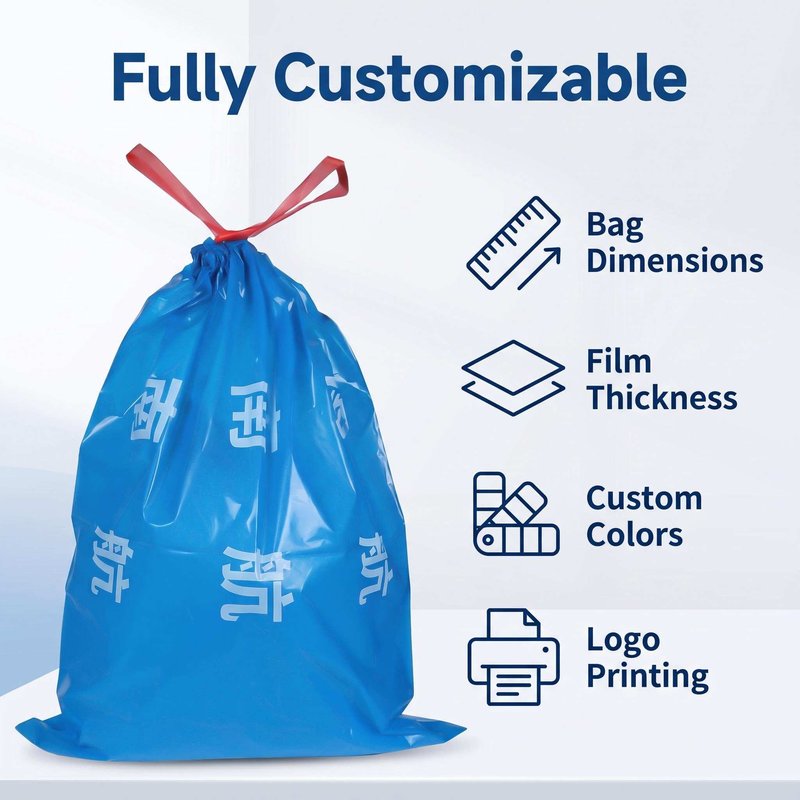 Custom Blue Drawstring Garbage Bag 116×96 cm – Heavy-Duty HDPE Commercial Bulk - image 2