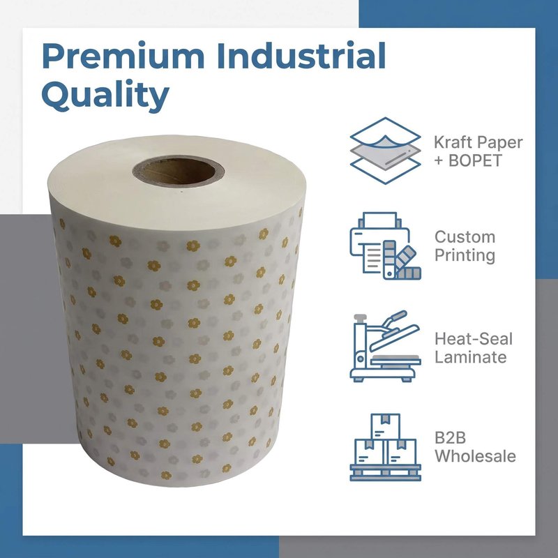 Custom Printed Paper-Based High-Temp Heat-Seal Film – 300mm Kraft BOPET Roll - image 2