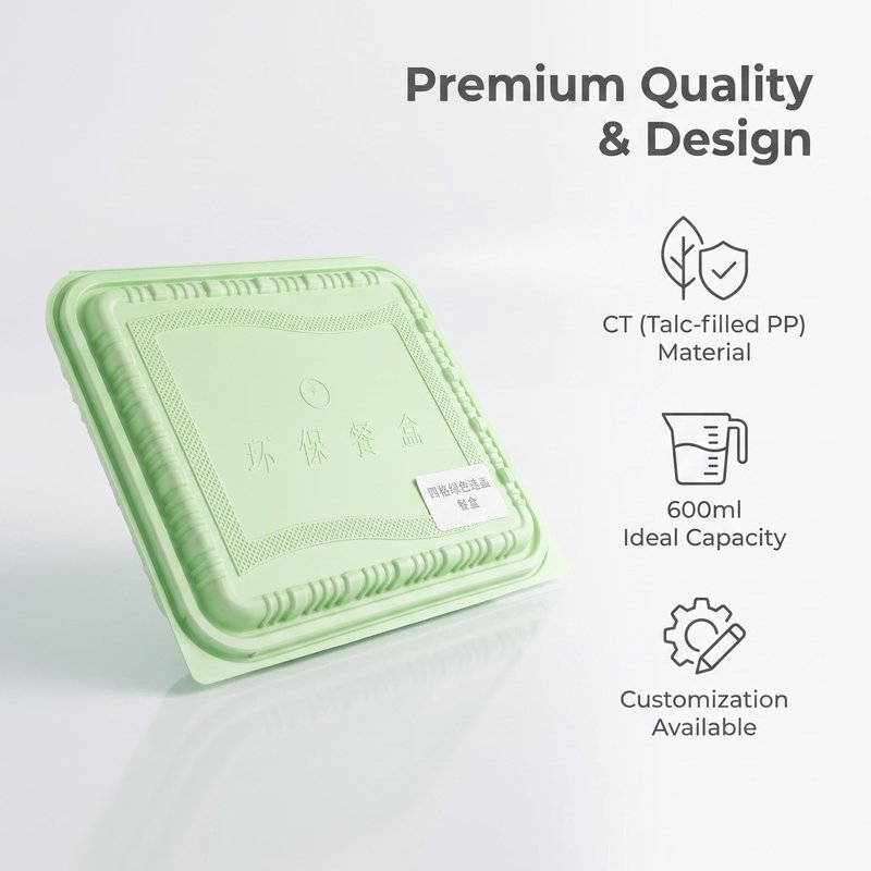 Green Four-Compartment Hinged Meal Container 396×225mm – Catering Bulk &amp;amp;amp;amp;amp; OEM - image 2