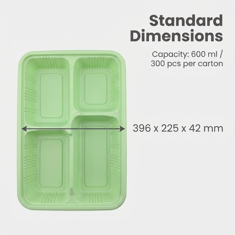 Green Four-Compartment Hinged Meal Container 396×225mm – Catering Bulk &amp;amp;amp;amp;amp; OEM - image 4