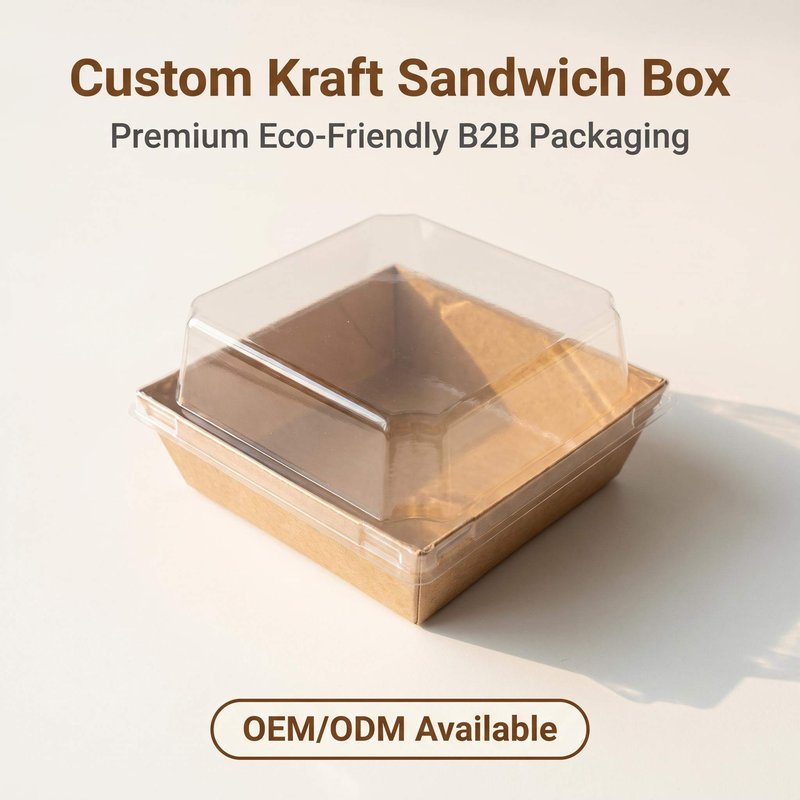 Custom Square Kraft Sandwich Box with Clear PET Lid 108×108mm – Bakery &amp;amp;amp;amp;amp;amp;amp; OEM - image 1