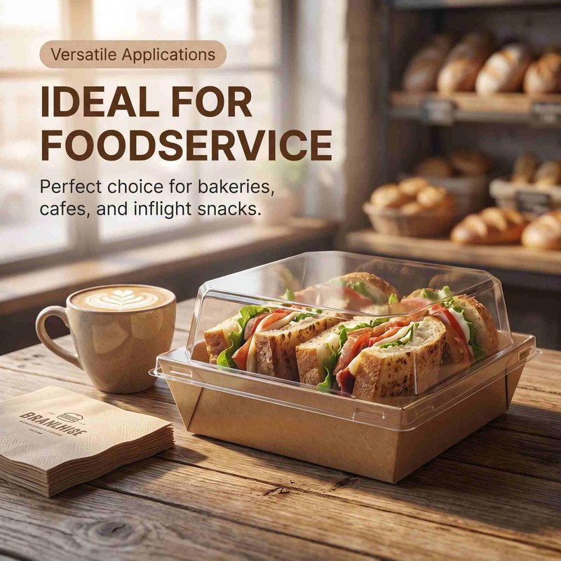 Custom Square Kraft Sandwich Box with Clear PET Lid 108×108mm – Bakery & OEM - image 5 Custom Square Kraft Sandwich Box with Clear PET Lid 108×108mm – Bakery & OEM - image 5