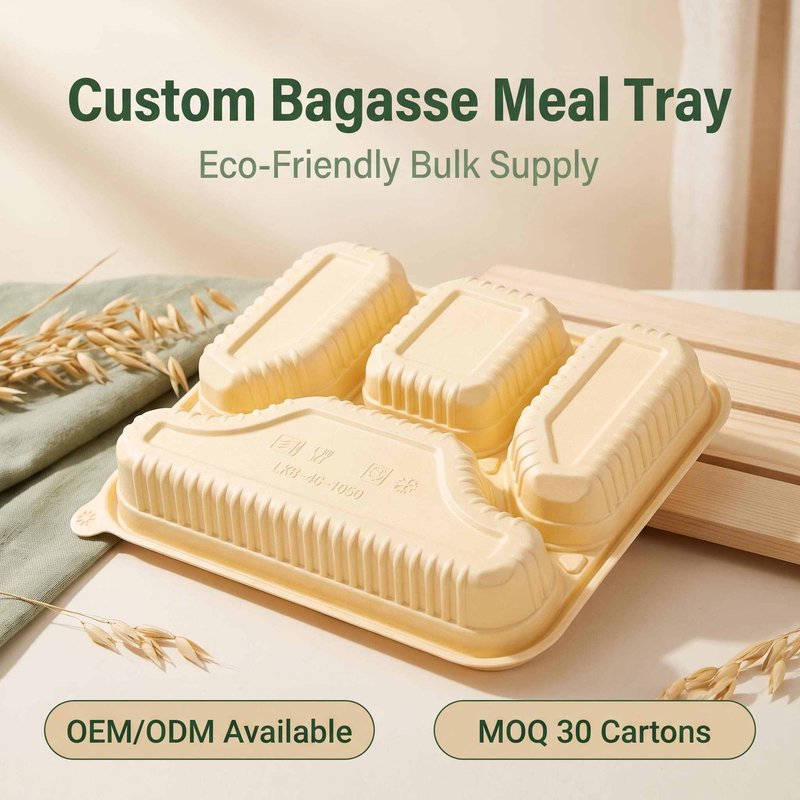 Four-Compartment Biodegradable Bagasse Meal Tray 220×190mm – Inflight &amp;amp;amp;amp;amp;amp;amp; Catering - image 1